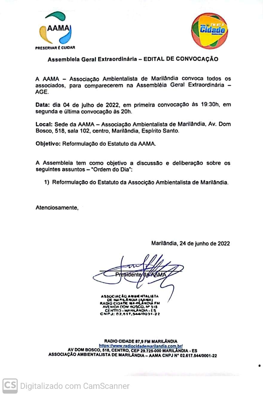 REFORMULAÇÃO DO ESTATUTO DA ASSOCIAÇÃO AMBIENTALISTA DE MARILÂNDIA